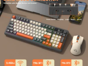 Freewolf T96 Gaming Wireless Keyboard and Mouse Supports dual-mode Bluetooth connectivity Compatible with PC and Mac devices