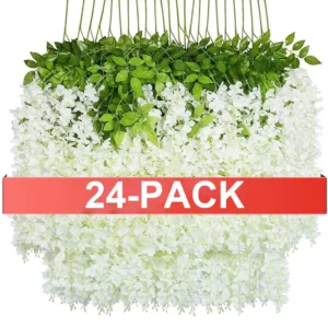 24PCS Artificial Wisteria Flowers Hanging Garland Fake Ivy Vine Flower String for Arch Wedding Party Home Room Decoration Flower