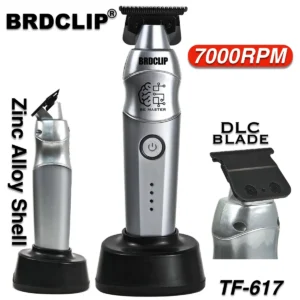 Professional Electric Hair Trimmer BRDCLIP TF-617 Men's Hair Clipper DLC Blade Zinc Alloy Body with Base Carving Machine Barber