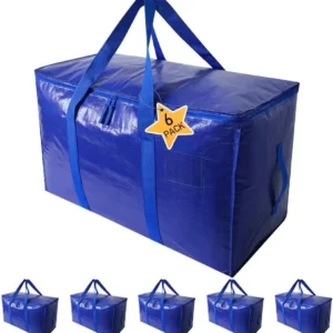 6 Pack Extra Large Heavy Duty Moving Bags Waterproof Storage Totes with Handles & Zippers Foldable for College Dorm & Home Stora