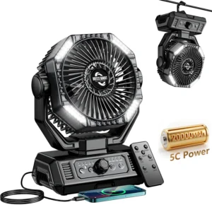 coldSky 20000mAh Battery Camping Fan with LED Lantern 8 Speed Desk Fan Portable Outdoor Fan Teny Picnic Fishing Travel Jobsite