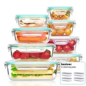 8-Pack Airtight Glass Food Storage Containers,Borosilicate Glass,Leakproof & Stackable for Microwave,Oven,Freezer and Dishwasher