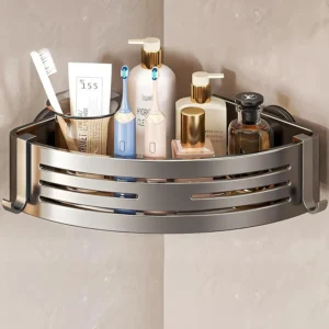 Strong Vacuum Suction Corner Shelf, Bathroom Vanity Organizer, Holds Shampoo Soap, No Tools Needed