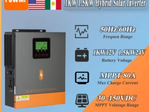 PowMr 1KW 1.5KW Off Grid Hybrid Inverter DC 12V 24V to 230V AC Max PV 150Vdc with 80A MPPT Solar Charge Controlller for PV Home