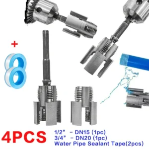 4pcs PPR Pipe Threading Tool + Water Pipe Sealant Tape, Internal & External Threads for PVC and PPR Pipes