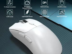 R1 Wireless Gaming Mouse,Tri-Mode Connection (2.4G/Wired/BT5.2),55g Lightweight Design,18K DPI Optical Sensor,HUYU 20 Million Ke