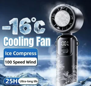 2025 Hanging Ice Pack Handheld High-speed Fan Folding 100 Speed Infinitely Adjustable Fan Portable For Outdoor Neck