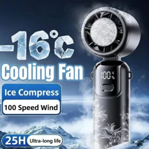 2025 Hanging Ice Pack Handheld High-speed Fan Folding 100 Speed Infinitely Adjustable Fan Portable For Outdoor Neck