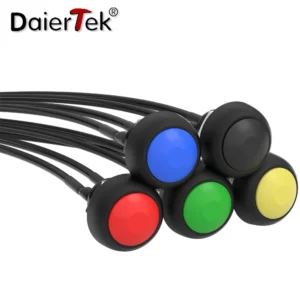 DaierTek 5PCS 12mm Momentary Push Button Switch On Off Mini Round Switch Waterproof PBS-33B 3A 125V AC with Pre-soldered Wire