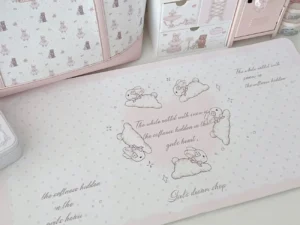Leather Desk Pad Protector Pink Bunny Gradient Rabbit Love Mouse Pad Office Desk Mat Waterproof Non-Slip PU Desk Blotter Pad