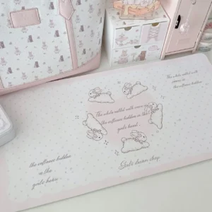 Leather Desk Pad Protector Pink Bunny Gradient Rabbit Love Mouse Pad Office Desk Mat Waterproof Non-Slip PU Desk Blotter Pad