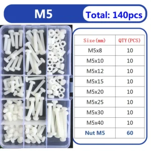 M2 M2.5 M3 M4 M5 White Nylon Screw Nut Washer Set Nylon Plastic Phillips Insulated Countersunk Pan Head Cross Round Screw Bolt
