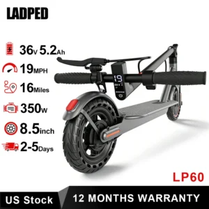 2026 LADPED LP60 Electric Scooter 350W Max 19mph Speed 8.5inch Tire Folding Design with 16 Miles Range for Adult Urban Commuting