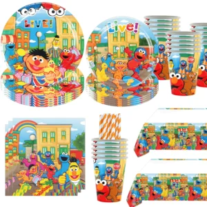 Sesame Streeted Balloons Cartoon Theme Happy Birthday Banner Party Decoration Disposable Tableware Background Cake Topper Ballon