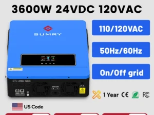 SUMRY 3600w Hybrid Pure Sine Wave Inverter 24v Dual Output 120v on/off Grid Solar Inverter 50/60hz Short-circuit Protection