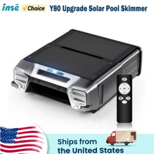 Y80 Solar Pool Skimmer Robotic Cordless Pool Vacuum with Remote Control 24 Hours Working Time Smart Obstacle Avoidance Auto-Parking Pool Cleaner 6L Large-Capacity Basket with Fine Filter for Pool Cleanning