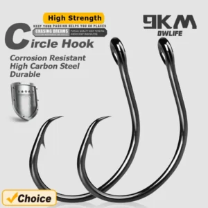 9KM Inline Circle Hook Saltwater Wide Gap Circle Hook 25~100Pcs Live Bait Non-Offset Circle Hook for Bass Walleye Crappie