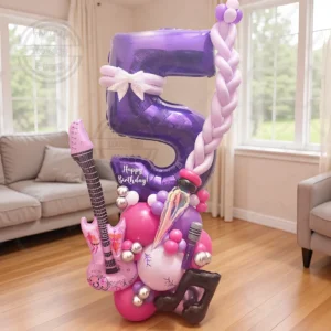 59pcs Guitar Balloon Purple Numbers 1-9 Birthday Balloon Set Music Theme Party Decoration Festival Photo Props Birthday Gift