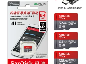 Original SanDisk A1 Memory Card 256GB 128GB 100MB/S 64GB 32GB Micro sd card Class 10 UHS-1 Flash Microsd TF + Type-C Card Reader