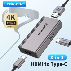 Lemorele 4k AR Glasses Adapter HDMI to Type-C AR Glasses Charging Converter USB-C Video Adapter for Xreal Airs Rokid Switch