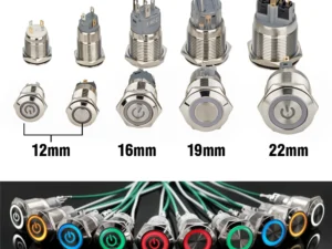 12/16/19/22mm Waterproof Metal Push Button Switch LED Light Momentary Latching Car Engine Power Switch 5V 12V 24V 220V Red Blue