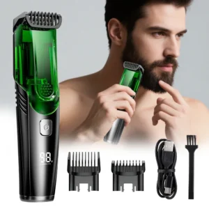 Vacuum Hair Clipper Men LCD Rechargeable Beard Trimmer Self Hair Cutting Kit Cordless Barber IPX6 Washable 20 Lengths Gift