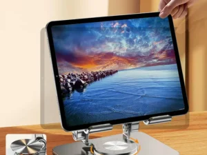 Foldable Mobile Phone Holder 360 Degree Rotating Hollowed Tablet Riser Anti Slip Tablet Holder Height Adjustable for 4.7-12 Inch