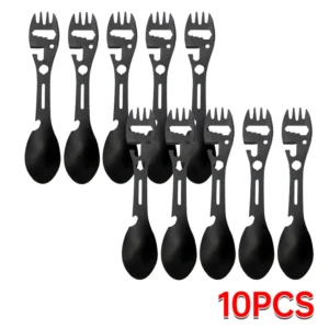 Camping Utensils Set Stainless Steel Outdoor Survival Gear 5 in 1 Tableware Travel Hiking Cutlery Fork Spoon Opener