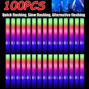 100Pcs LED Glow Sticks Bulk Colorful RGB Glow Foam Stick Cheer Tube Dark Light for Xmas Birthday Wedding Party Supplies
