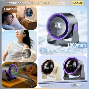 Desktop Fan Low-noise and Silent 100-speed Adjustable LED Display, Large-capacity Mini Desktop Wall-mounted Fan 1800mah