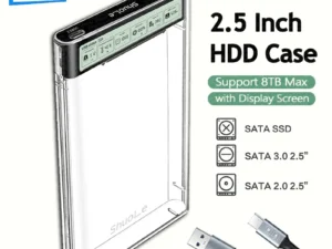 USB3.2 HDD Enclosure 2.5 inch HDD SSD External Hard Drive Case with Display Screen Clear Portable Storage Case for Laptop PC