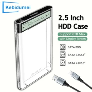 USB3.2 HDD Enclosure 2.5 inch HDD SSD External Hard Drive Case with Display Screen Clear Portable Storage Case for Laptop PC
