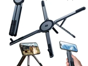 Portable Magnetic Phone Holder & Selfie Stick 3-in-1 Foldable Tripod Stand for iPhone iPad Tablet Laptop Desktop Use