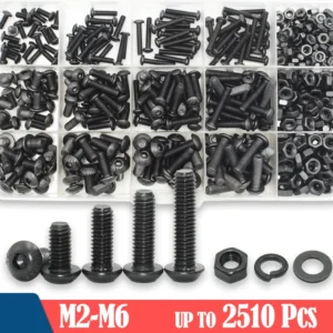 2510p Round Hex Cap Screw Kit M2 M2.5 M3 M4 M5 M6 Black 10.9 Grade Socket Button Head Allen Drive Screws Bolt Nut Washer ISO7380