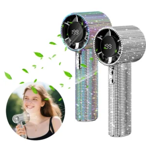 Diamond Design Handheld Mini Fan - Digital Display, High-Speed Handheld Mini Personal Outdoor Cooling Fan