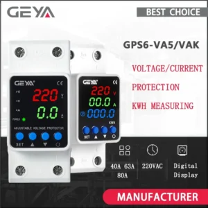 GEYA Din Rail Adjustable Over Voltage Under Voltage Protection Device 40A 63A 80A 220VAC Digital Display Voltage Protector