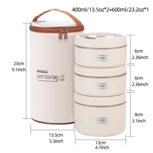 Portable Insulated Food Lunch Container Set with Thermal Lunch Box 3 Separate Stackable Lunch Container for Adult Kids