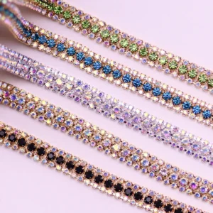 1/10 Yard 3 Rows Crystal  AB Rhinestone Cup Chain Gold Silver Base With Claw Dress Decoration Trim Applique Sew On Garment Bags