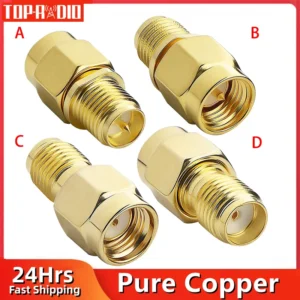 1PC SMA to RP SMA Adapter RF Coaxial Connector SMA Male to RP-SMA Female Converter Gold Plated Copper Brass