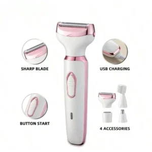 4-in-1 Rechargeable Electric Lady Shaver Set - 500mAh Portable Wet/Dry Trimmer for Face, Nose, Legs & Underarms