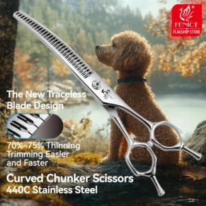 Fenice 7/7.5 Inch Professional Pet Grooming Scissors Curved Chunker Shears with Small Teeth Canine Hairdressing Scissors 70-75%