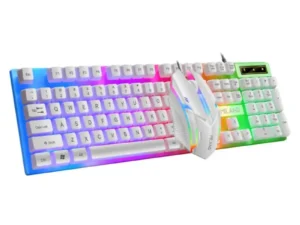 Rainbow Backlit Wired Keyboard and Mouse,Floating Keycap Strong, Wear-resistant, Comfortable Feel Keyboard for Business Office