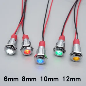 6mm 8mm 10mm 12mm LED Metal Indicator Light Signal Lamp with Wire 3V 5V 6V 12V 24V 110V 220V Red Blue Green Yellow White