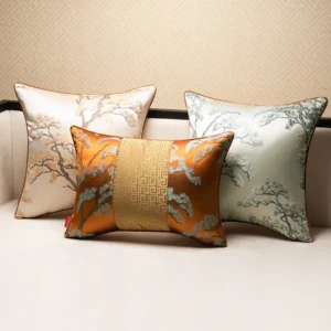 Chinese style jacquard pine cypress pillow case sofa back cushion cover satin waist pillow cover