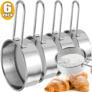 Stainless Steel Flour Sieve Fine Mesh Strainer Baking Flour Sifter with Handle Handheld Coffee Powder Mesh Sieve Baking Tools