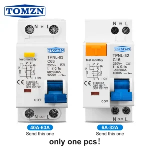 TOMZN TPNL DPNL 230V 1P+N Residual Current Circuit Breaker Over And Short Current Leakage Protection RCBO MCB