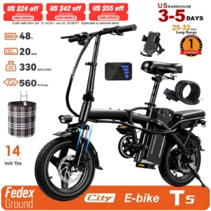 Adult Electric Bike,560W Motor,20MPH,48V Removable Battery,14inch Folding Electric Bike,Maximum 32 Miles,1Year Warranty Ebike