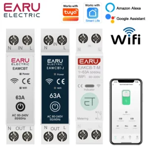 Tuya WiFi Smart Circuit Breaker MCB 1P+N 63A Timer Power Energy kWh Voltage Current Meter Protector Voice Remote Control Switch