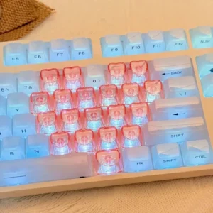 21 Keys Transparent Heart / Cat Shape Keycaps Pink Red White Color Keys for Mechanical Keyboard