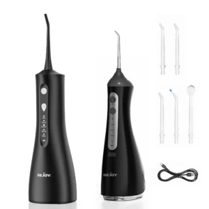 SEJOY Portable Electric Water Flosser Irrigator Dental Teeth Whitening strips 350ML Tank 5 Modes 5 Jet Tips For Home Travel